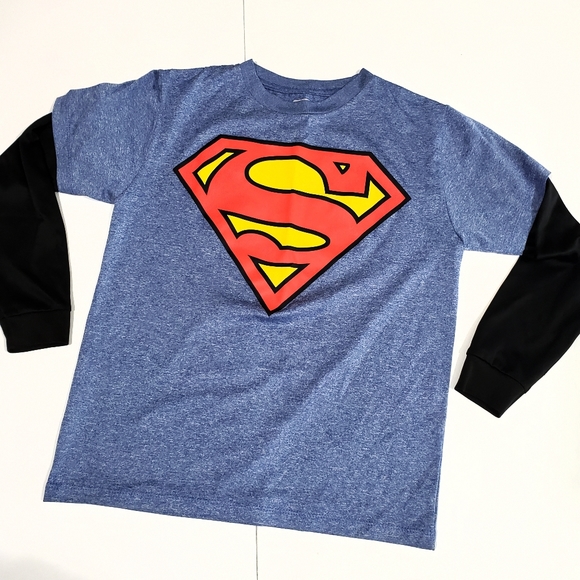 DC Comics Superman Blue & Black Long Sleeve Logo Graphic Top Size S Kids EUC - Picture 2 of 4